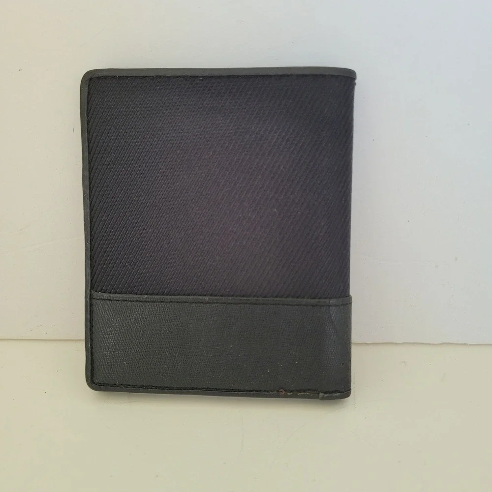 Dunhill Mens Black Canvas Leather Bifold Wallet Silver Logo Plaque